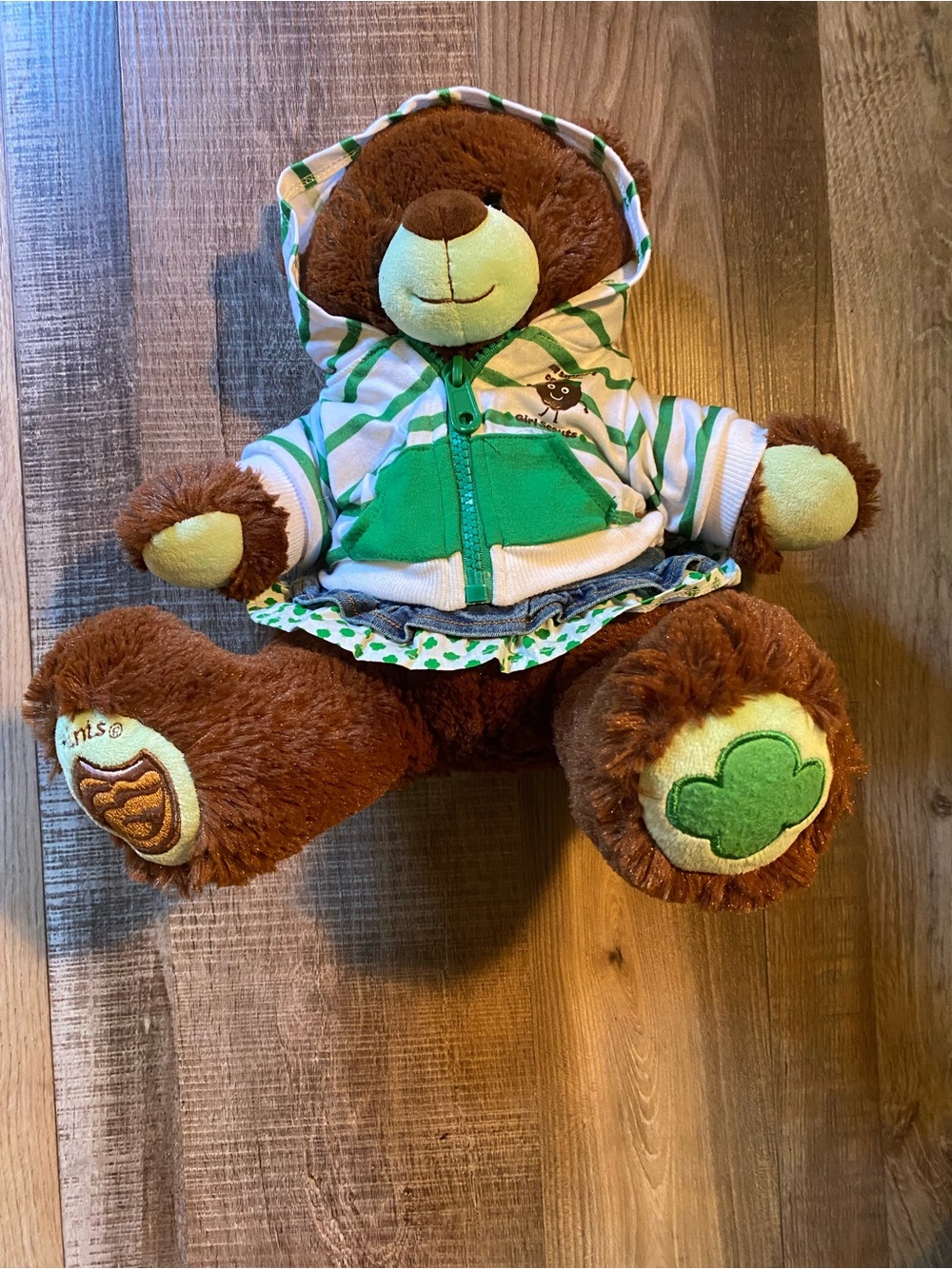 Build-A-Bear Brown Teddy in Green & White Striped Hoodie Girl Scout Thin Mint Ed